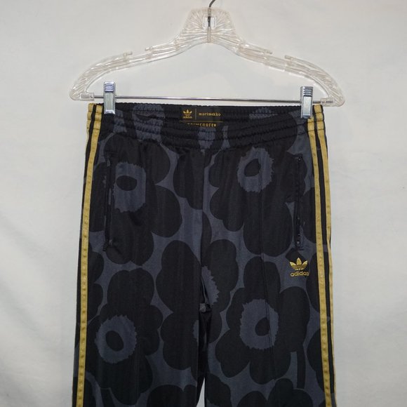 Adidas Marimekko Black Flower Firebird Gold Stripe Track Pants Womens S - Picture 4 of 11